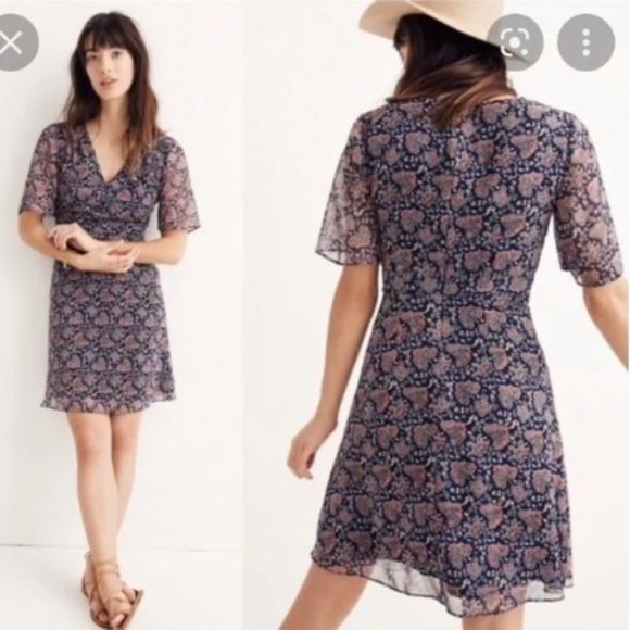 Madewell Orchard Flutter-Sleeve Dress in Fan Floral Mix, Size 12 - Picture 1 of 4